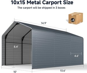 Abri de voiture en métal robuste 10x15 pieds, <span class=keywords><strong>garage</strong></span> extérieur avec panneaux latéraux en métal, abris de voiture fermés pour voitures et bateaux - Product Image 1