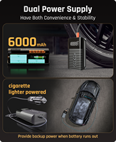Compresseur d'air numérique intelligent portable double alimentation 6000 mAh 12 V en plastique pour voiture et vélo électrique avec manomètre et adaptateur de valve