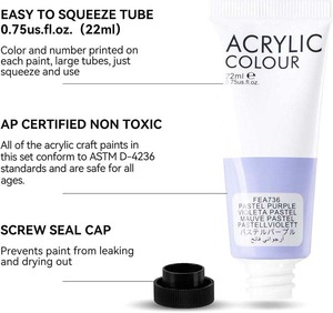 LISI Wholesale 22ML Rich Fluorescent <span class=keywords><strong>Pastel</strong></span> Pearl Color Artist Acrylic Set for Glass Canvas 48 Colors for Beginners - Product Image 4