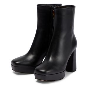 Chaussures de fête en cuir PU Beige noir, grande taille, fermeture éclair latérale, bout carré, plate-forme à talons épais, bottines d'<span class=keywords><strong>hiver</strong></span> pour femmes, <span class=keywords><strong>2022</strong></span> - Product Image 4