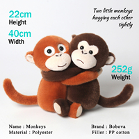 Bobova Hug Monkey, couette brodée super douce en coton PP, cadeau d'anniversaire pour enfants, compagnon câlin, jouet en peluche singe unisexe