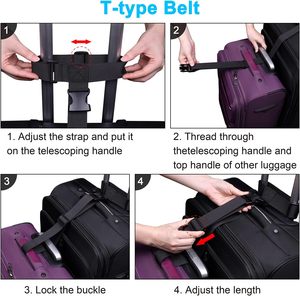 Sangles de connexion réglables pour bagages, sangle pour ajouter un sac, ceinture en T, accessoires de fixation pour connecter plusieurs bagages ensemble - Product Image 4