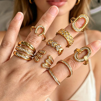 Anillos Geométricos Ovalados de Acero Inoxidable con Circonita Dorada, Joyería de Lujo Apilable