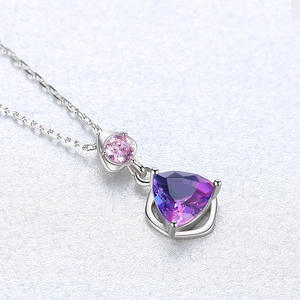 Customizable copper S925 sterling silver triangular rainbow stone cut purple zircon, Minimalist delicate <b>necklace</b> women - Product Image 3