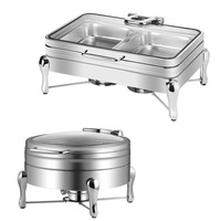 Luxe ronde roestvrijstalen chafing dish, professionele buffetserver, geïsoleerde voedselwarmer voor hotels & restaurants.