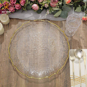 Assiettes <span class=keywords><strong>de</strong></span> présentation en <span class=keywords><strong>verre</strong></span> doré, motif tournesol, bord festonné, transparentes, réutilisables, <span class=keywords><strong>pour</strong></span> dîner, mariage, événements - Product Image 1
