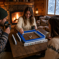 Jeu de Mahjong à Paillettes Patriotiques, Tuiles de Mahjong pour la Fête de l'Indépendance avec 160 Pièces, Mahjong en Acrylique à Dos Bleu Pailleté pour Fête