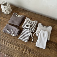 Printemps automne infantile garçon fille décontracté solide pull gaufré lâche pyjamas 2 pièces tenue costume bébé vêtements ensembles