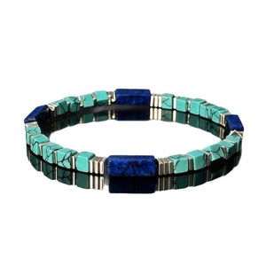 Bracelet à maillons géométriques en alliage de zinc avec pierre turquoise, perles rectangulaires, bijoux cadeau style bohème - Product Image 5