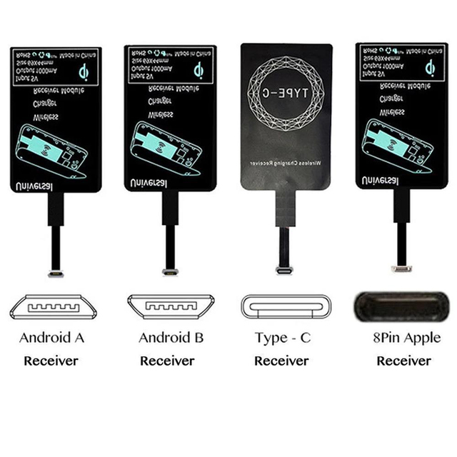 5V 1.5A Wireless Charger Receiver Type C Micro USB Qi Fast Wireless Charging Adapter