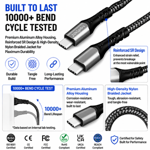 Cable USB 3.2 Gen 2x2 Tipo C a C LUNG KAY PD de 100W, Carga Rápida de 5A, Cable de Datos y Video de 20Gbps para MacBook, Laptop, SSD, OEM Personalizado - Product Image 2