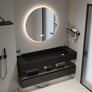 Customized size extremely simple wind rock board integrated seamless basin intelligent <b>mirror</b> <b>wall</b> hanging bathroom cabinet - Product Image 1