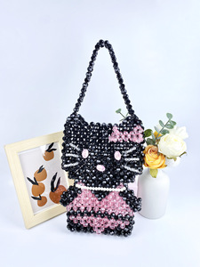 Black <b>White</b> Cute Candy Style Handmade Woven Bead Chains Soft Durable <b>Bag</b> Birthday Gift Girlfriend <b>Hand</b> Held Totes - Product Image 5
