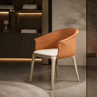Chaise en cuir minimaliste italienne avec accoudoirs, chaise de loisirs rembourrée pour la maison, le restaurant, l'hôtel