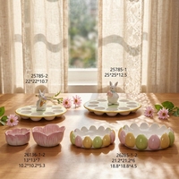 Assiette créative en céramique à pieds hauts, motif lapin de Pâques et lotus, style européen, pour gâteau de mariage, décoration de la maison, plat à œufs en forme de lapin