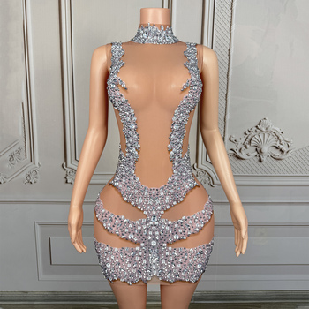 Novance Y5253 Best Selling Products Silver Rhinestone Hot Sexy Short Club Wear Dress Slim Fit Cocktail Dress for Women Plus Size