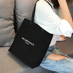 Fashion <strong>Medium</strong> Light Weight Leather Handle Cotton Canvas Fabric Tote Bag Canvas Cotton Tote Bag Woman <strong>Handbag</strong> - Product Image 3