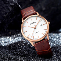 Jam Tangan Mekanik Manual Utime Citizen Casing Baja Tahan Karat Tahan Air 5 Bar Kristal Safir Jarum Penunjuk Gelang Pria Kulit Sapi