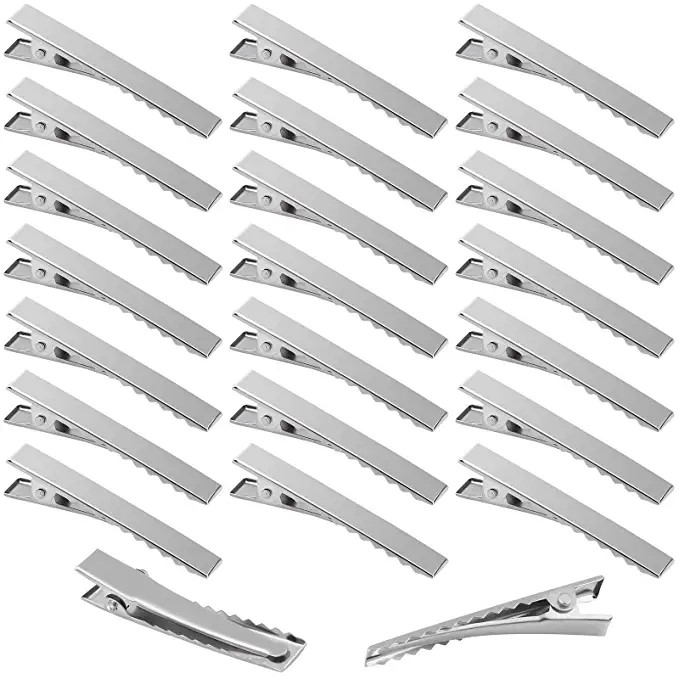 Оптовая продажа с фабрики, 32 мм, прямоугольные металлические зажимы для волос с одним зубцом аллигатора для женщин серебристого цвета