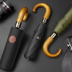 Ô dù tự động 3 lớp chống gió cổ điển nhiều màu dành cho nam, tay cầm bằng gỗ, in logo tùy chỉnh, ô dù doanh nghiệp - Product Image 1
