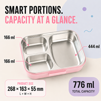 Boîte à lunch scolaire pour enfants avec logo personnalisé, 3 compartiments, plateau amovible en acier inoxydable 304, sans BPA, fermetures robustes
