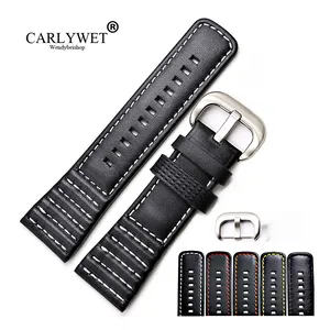 28mm Real Calf Leather Black White Replacement Wrist Watch Band Strap Belt With Silver Buckle For Seven Friday