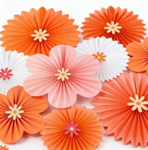 DAMAI <b>Orange</b> And White Contrast Color <b>Paper</b> Flower Fans Wall Hanging Decorations For Wedding Birthday Graduation Party Supplies - Product Image 5
