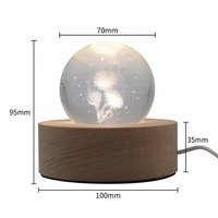 Lampe de nuit LED en forme de fleur, base en bois, boule de cristal, lampe de nuit pour la décoration de la maison, lampe à illusion 3D populaire pour la décoration de la maison
