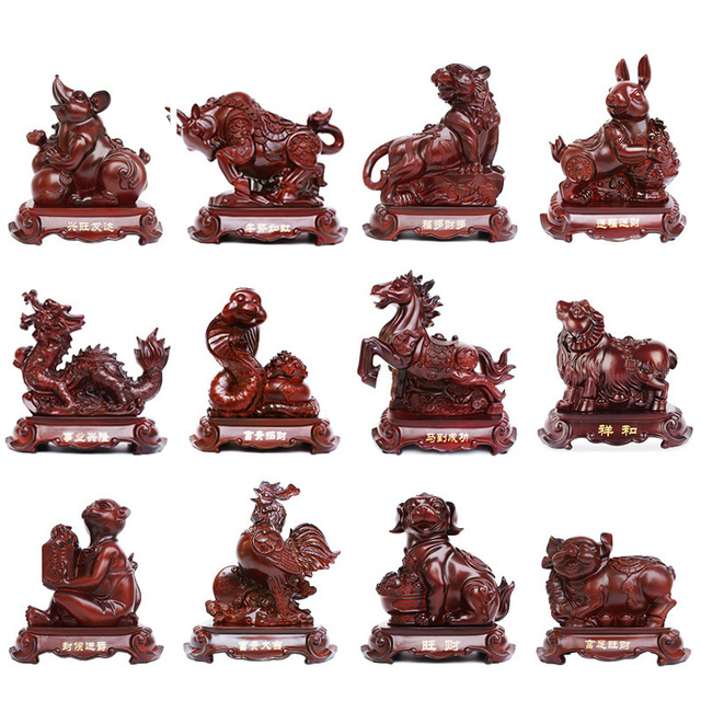 Chinese Zodiac Resin Crafts Animal Statues Rat Ox Tiger Rabbit Dragon Snake Horse Goat Monkey Rooster Dog Pig