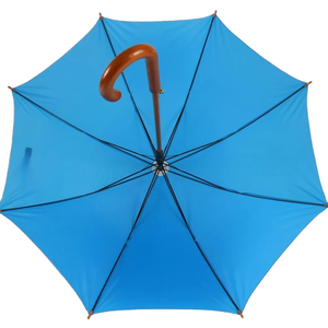 Parapluie QX semi-automatique classique avec poignée en bois en forme de J, résistant au vent et à la pluie, conception de canopée durable, polyvalent - Product Image 1