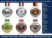 Médaille de tournoi d'arts martiaux personnalisée en alliage de zinc poli, dorée, émail blanc, gravée au laser, durable, avec logo du Coq de la Fédération Française