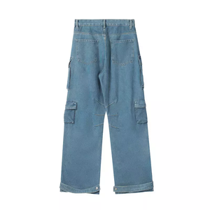Streetwear Cool garçon <span class=keywords><strong>ami</strong></span> automne décontracté moto Wahshed Baggy poche <span class=keywords><strong>Cargo</strong></span> pantalon droit Jeans bleu jean femme - Product Image 2