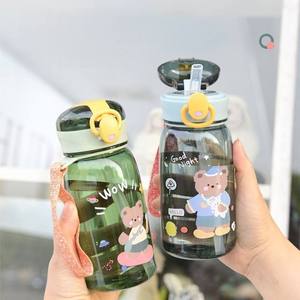 400ml Kids <b>Plastic</b> Water Bottle Cute Bear <b>Plastic</b> Water Bottle with Straw Bounce Cover Drinking Water <b>Plastic</b> Bottle - Product Image 3