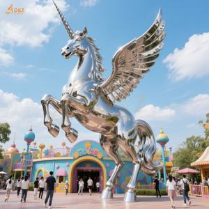 Construction personnalisée entrée <span class=keywords><strong>Europe</strong></span> <span class=keywords><strong>mythe</strong></span> grand 304/316SS miroir polonais géant en acier inoxydable aile licornes saut Statue pour décoration publique - Product Image 5