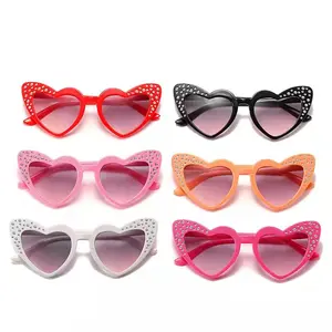 Hot Selling Kids Girls Newest Sun Glasses Heart Shape Pearl Eyewear Sunglasses Children Love Shade Uv Sunglasses