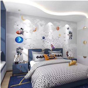Carte du monde <span class=keywords><strong>3D</strong></span> personnalisée écologique avec animaux de dessin animé et avions, papier peint mural minimaliste pour enfants, pour salles à manger et salons - Product Image 3