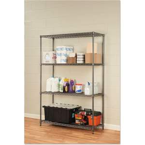 Kit de démarrage Alera à quatre étagères 48L x 18P x 72H Noir Anthracite, étagères métalliques pour rangement de chaussures, en acier inoxydable et plastique, pour salon - Product Image 5