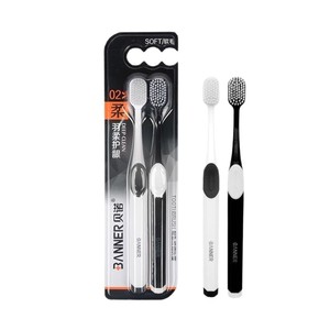Banner Soft Bristle Toothbrush Adult Manual Wide Head <b>Gum</b> Care Black White Design - Product Image 5