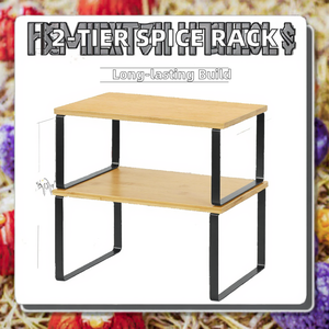 Moderno a doppio livello espandibile piccolo metallo di bambù in legno di stoccaggio da cucina in piedi tipo Spice mensola <span class=keywords><strong>porta</strong></span> armadio per la <span class=keywords><strong>casa</strong></span> - Product Image 3