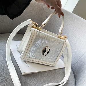 Nuevo remache cuadrado pequeño Satchel, bandolera, bolsa de piel de serpiente patrón portátil bolso bolsos para mujeres - Product Image 5