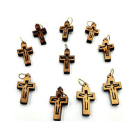 Mini breloque croix en bois naturel faveurs porte-clés croix mini pendentifs solides rustiques artisanat religieux croix en bois
