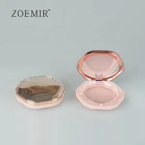 便携式旅行尺寸紧凑型粉末盒独特的白色粉色玫瑰金金属紧凑型粉末包装双层透明聚丙烯