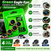 Protection d'objectif d'appareil photo en verre trempé Green Eagle Eye pour iPhone 17 Pro Max 16 15 14, couverture intégrale avec anneau