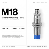 Capteur de proximité inductif cylindrique M18 8mm NPN NC DC 10-30V blindé avec connecteur M12 IP67 en laiton