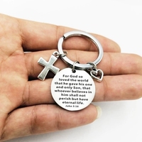 Llavero con colgante de acero inoxidable para llaves, cadena con colgante de cruz, con forma de corazón, con inscripción de la Biblia