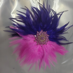 Pink and Green Handmade Natural Feather Big Corsage Flower Shape Pretty Lady <strong>Brooch</strong> With Satin Rose Flower Center - Product Image 3