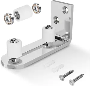 Puerta <span class=keywords><strong>corredera</strong></span> ajustable para Granero, guía de suelo inferior, cromo cepillado, rodamientos de bolas de montaje en pared, accesorios de ventana de puerta plana al ras - Product Image 1