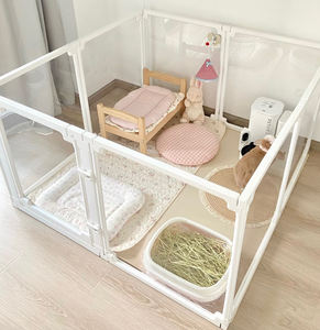 DIY köpek oyun parkı yavru kedi tavşan gelincik şeffaf <span class=keywords><strong>Pet</strong></span> kalem kolay monte Whelp sandık kulübesi kafes muhafaza ile tekerlekler - Product Image 1