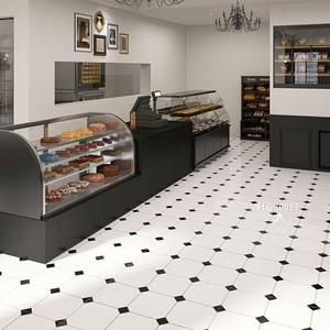 Piastrella per Pavimento in Gres Porcellanato Lucido Effetto Tappeto, Design Unico, 800x800, Motivo Geometrico Bianco e Nero Effetto Marmo a Idrogetto - Product Image 4