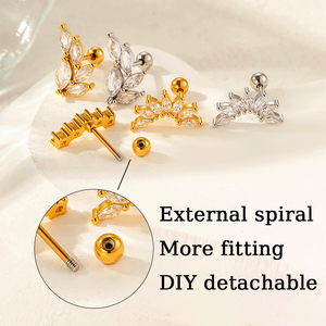 Orecchino a lobo/cartilagine da donna in acciaio inossidabile placcato oro 20g con diamante, <span class=keywords><strong>per</strong></span> <span class=keywords><strong>piercing</strong></span> helix/tragus - Product Image 4